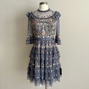 Needle & Thread Floral Embroidered Sequin Tiered Dress